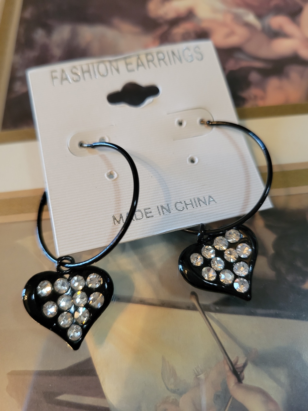 Hoop Earrings with Matching Necklace in White Crystal Accents